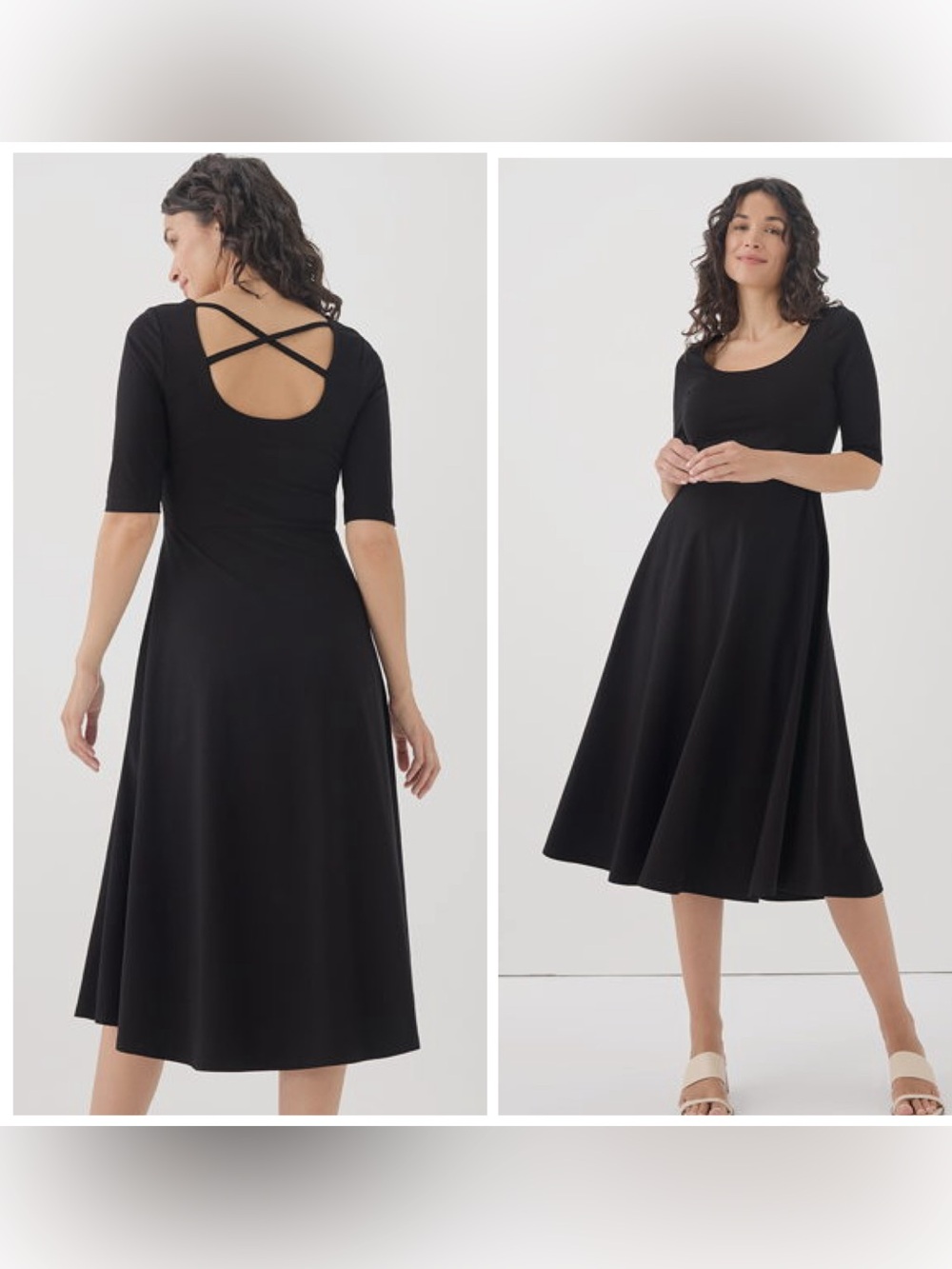 NWT PACT Fit Flare Double Scoop Midi Dress Criss Cross Straps Pockets Sleeves XL